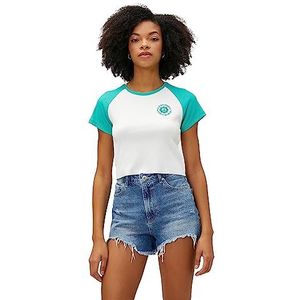 Koton Vrouwen Crew Neck Short Sleeve Geborduurd Crop T-shirt, ecru (010), S