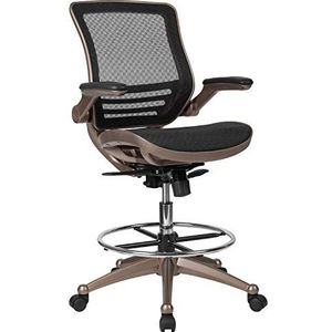 Flash Furniture Tekenstoel met middelhoge rugleuning, ergonomische bureaustoel met opklapbare armleuningen en verstelbare voetring, zwart/goud