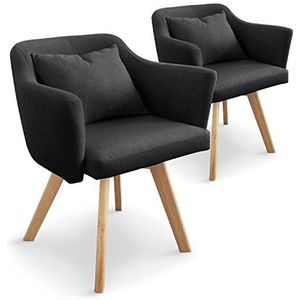 Menzzo Dantès 2 Scandinavische stoelen, stof/hout 58 x 58 x 70 cm zwart.