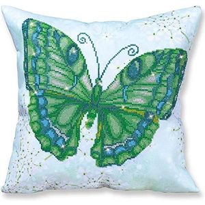 Pracht Creatief Hobby DD16-008 Diamond Dotz kussen groene vlinder, kussensloop met diamantafbeelding om zelf vorm te geven, ca. 45 x 45 cm groot, schilderen met diamanten, creatieve knutseltrend
