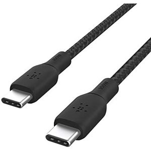 Belkin CAB014bt2MBK USB-C/USB-C-kabel, 100 W Power Delivery USB-IF-gecertificeerde 2.0-kabel met dubbel gevlochten nylon buitenkant voor iPad Pro, MacBook, Galaxy en meer (2 m), zwart