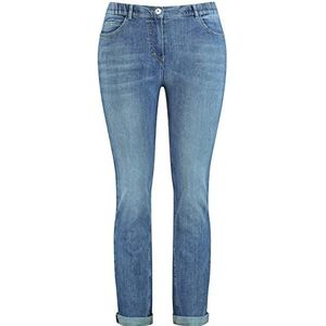 Samoon Betty Jeans voor dames, 5-pocket met zoomomslag, verkort 5-pocket jeans, washed-out-effect, effen, licht verkorte pijpen, Denim Blauw, 56/Grote maat