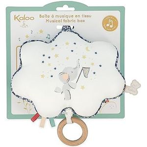 Kaloo - Petites Chansons, K210001, muziekbox van stof en hout, muziekkussen, 15 cm, liedbril Petite Etoile, baby-prikkelend kussen, blauw en wit, vanaf de geboorte
