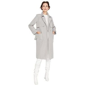 Trendyol Geweven trenchcoat voor dames, normale pasvorm, double-breasted reverskraag, geweven trenchcoat, Grijs, 62