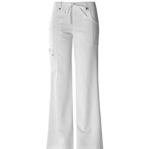 Dickies Xtreme Stretchbroek voor dames, uitlopende pijpen met trekkoord, Wit/weelderige tuin, XXS