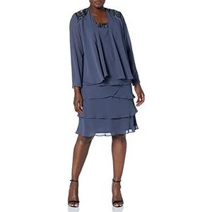 S.L. Fashions Vrouwen verfraaid gelaagde pailletten jas jurk (Petite en Regular) speciale gelegenheid, Staal, Size: 12