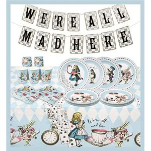 Verjaardagsdecoraties Alice in Wonderland 16 gasten - Verjaardagsdecoratie, gekke hoedenmaker - slinger, wegwerpservies verjaardag, snack, babyshower Talking Tables