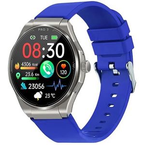 Knauermann PRO 3 (2024) zilver - gezondheidshorloge smartwatch met telefoonfunctie - ECG + HRV en SOS-functie - AMOLED-display, BT Bluetooth - slaapapneu - siliconen band blauw, 14-24, rond, blauw,