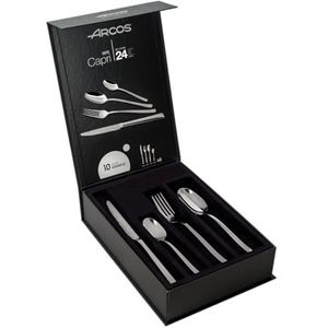 Arcos Serie Capri - geschenkdoos bestekset 24 stuks (6 messen + 12 lepels + 6 vorken) - monoblok uit één stuk roestvrij staal kleur zilver