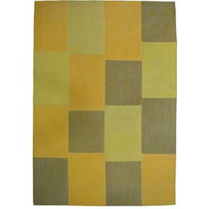 One Couture Katoen handgemaakt plat tapijt vintage patchwork design Multi gele woonkamertapijt eetkamertapijt tapijtloper gangloper, grootte: 80cm x 150cm