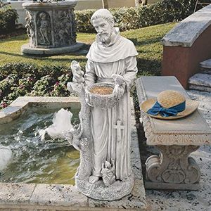 Design Toscano KY1299 Natuurverzorger Saint Francis Tuinbeeld Vogelvoeder, Groot 94 cm, Polyresin, antieke steen, gebroken wit