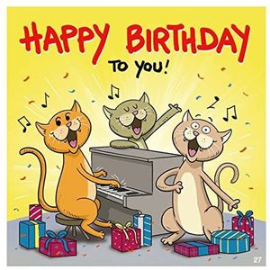 Gefeliciteerde kaart met muziek, grappige verjaardagskaart met kleurrijk motief, bijpassende spreuk en tekst aan de binnenkant, incl. envelop, 17 x 16,5 cm