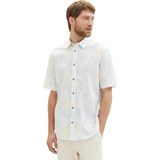 TOM TAILOR - Herenhemd - Wit - Multicolor Leaf Design