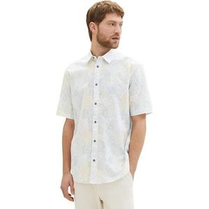 TOM TAILOR - Herenhemd - Wit - Multicolor Leaf Design