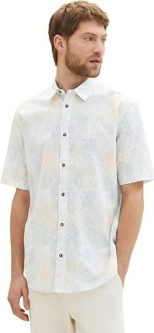 TOM TAILOR - Herenhemd - Wit - Multicolor Leaf Design