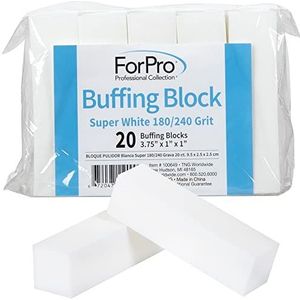 ForPro Super White Buffing Block, 180/240 Grit, Vierzijdige Manicure & Pedicure Nagelbuffer, 3,7 cm L x 1"" B x 1"" H, 20Count