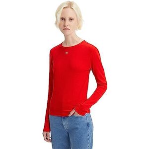 Tommy Jeans Tjw BBY Essential Rib Ls T-shirt voor dames, Diepe Crimson, S