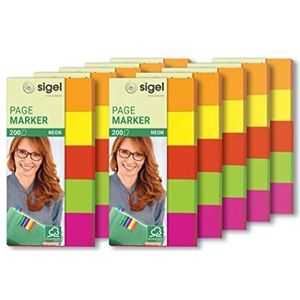 SIGEL HN655/10 mini-markeerstift neon van papier, 5 kleuren, 10 stuks à 200 strips in het formaat 12 x 50 mm