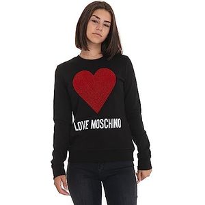 Love Moschino Dames slim fit ronde hals lange mouwen maxi-hart met geborduurde flock sequins en logo waterprint sweatshirt, zwart, 42