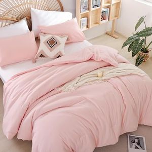 weigelia Queensize dekbedset, roze dekbed, modern beddengoed, dekbedset voor het hele seizoen, zachte lichtgewicht microvezel, meisjes en vrouwen dekbedset (1 blush dekbed, 2 kussenslopen)