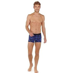 Hom Boxer Will boxershorts, nauwsluitend, bloemenprint op zwarte achtergrond, maat S heren, Blauwe bloemenprint op zwarte achtergrond, S