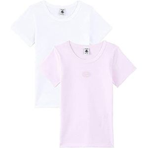 Petit Bateau T-shirt (2 stuks) meisjes, wit + roze, 6 Jaren