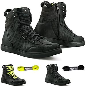 SHIMA Rebel WP Motorschoenen, waterdicht, voor heren, versterkte motorsneakers met ritssluiting aan de zijkant, enkelsteun, antislipzool, schakelgreep (zwart, 41), zwart, 41 EU