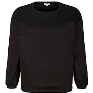 TOM TAILOR Dames Plussize shirt met lange mouwen van materiaalmix 1035823, 14482 - Deep Black, 50 Grote maten