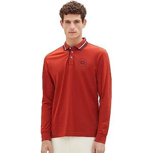 TOM TAILOR Poloshirt met lange mouwen voor heren met logo-print, 14302-fluweel rood, XXL