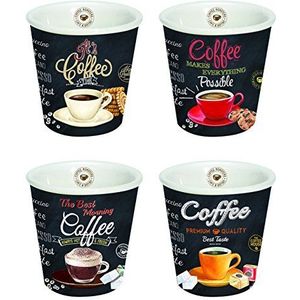 Easy Life set van 4 espresso kopjes, porselein, meerkleurig, 12,5 x 12,5 x 7 cm