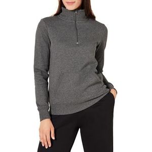 Amazon Essentials Dames lange mouwen lichtgewicht Franse Terry Fleece Quarter-Zip Top, Houtskool Grijs Heide, L