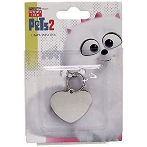 C Y P Naamplaatje Pets 2 - Gidget zilverkleurig metalen bord met hartvorm. Aanpasbaar aan elke halsketting, dankzij de robuuste hanger, 150 g.