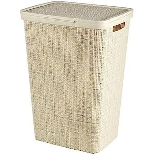 CURVER Wasbox, jute, 58 l, vuile wasmand met deksel, goede ventilatie, ergonomische handgrepen, voor badkamer of bijkeuken, 70% gerecycled, 43 x 34 x 58,2 cm, beige