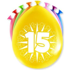 PD-Party 7036551 Gelukkig Feest Ballonnen | Happy Balloons | Natuurlijk Rubber (Latex) | Viering - 15 Jaren, Pak van 8, Veelkleurig, 30cm Lengte x 30cm Breedte x 30cm Hoogte