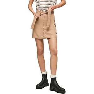 Pepe Jeans - Rok - Beige - Lyocell - Korte Rok met Rits en Knoopsluiting