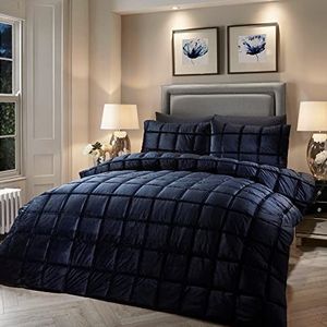 Soiree - Luxe marineblauw fluwelen dekbedovertrek - super kingsize beddengoed (260 x 220 cm) - 2x kussenslopen - boxgestikt dekbedovertrek in blauw - blauw fluwelen beddengoed - vierkant