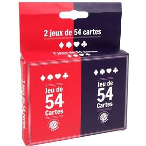 MGM GAMES - 2 Spellen van 54 Kaarten - Rood en Blauw - 144634LINA - Kaartspel - Karton - 2 tot 6 Spelers - Speelkaarten - Gezelschapsspellen - Reisspellen - Belote - Poker - Rummy - 8,5 cm x 5,5 cm