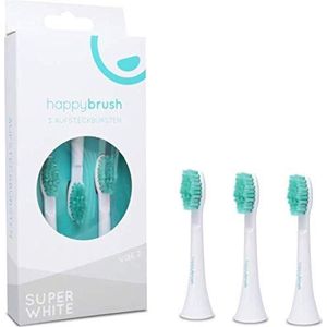 happybrush Opsteekborstels Sound Super White Vibe 2 vervangende borstels voor sonische tandenborstel V2, 3 opzetborstels, wit