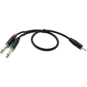 System-S Audio Y-jack kabel 50 cm 2 x 6,35 mm 2-polige stekker naar 3,5 mm 3-polige stekker AUX adapter