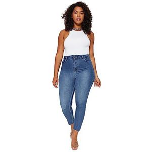 Trendyol Vrouwen hoge taille skinny fit plus grootte jeans, blauw, 48, Blauw