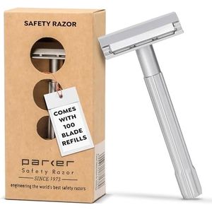 Parker veiligheidsscheermes SoloEdge Single Edge met 100 Parker Platinum Single Edge scheermesjes incl