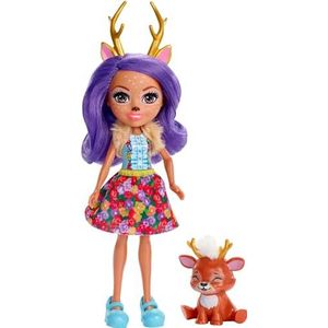 Enchantimals Danessa Hert Pop & Sprint Figuur, pop van 15 cm, met lang paars haar in staartjes, dierenoortjes, een gewei en staart, Cadeau voor Kinderen van 3-8 Jaar​, FXM75