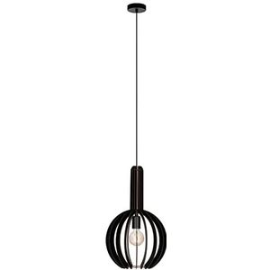 EGLO Hanglamp Velasco, ronde pendellamp boven eettafel, lamp hangend voor woonkamer en eetkamer, eettafellamp van hout en metaal in zwart, E27 fitting