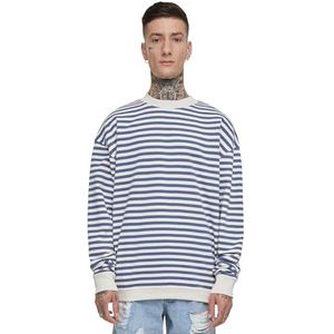 Urban Classics Gestreept sweatshirt met ronde hals voor heren, Whitesand/vintage blauw, XXL