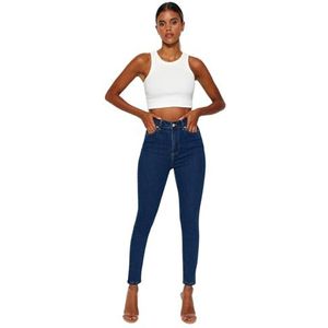 Trendyol Dames High Waist Fit Skinny Jeans Broek, Donkerblauw, 60