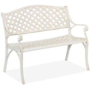 Relaxdays tuinbank, 2 zits, voortuin, balkon, gegoten aluminium, HxBxD: ca. 83 x 103 x 64 cm, buitenbank, wit-goud