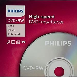 Philips DW 4 S 4 J 05 F/10 DVD+RW Blank (4,7 GB data/120 min. video, 4x high-speed opname, pak van 5)