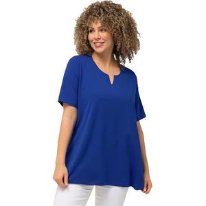 Ulla Popken, Dames grote maten, T-shirt, A-lijn, tuniekhals, halve mouwen, kobaltblauw, 54-56