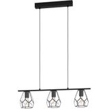 EGLO Hanglamp Mardyke, 3-lichts pendellamp industrieel, eettafellamp van helder glas en zwart metaal, lamp hangend voor woonkamer, E27 fitting