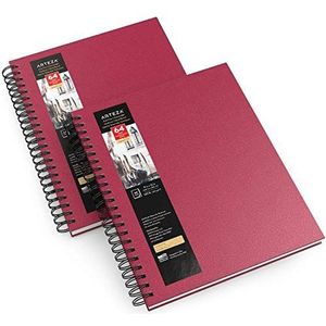 Arteza Premium aquarel schetsboek, 9 x 12 inch, 2 stuks, 64 vellen, 300 g/m² aquarel papieren pad, roze hardcover dagboek, spiraalgebonden kunstbenodigdheden voor aquareltechnieken en gemengde media